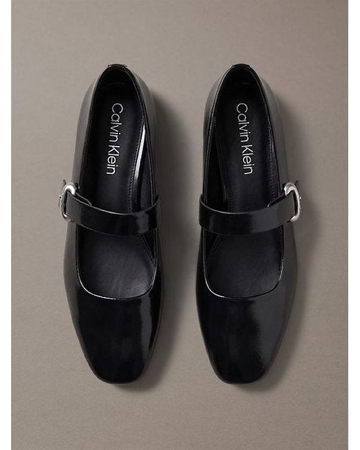 Calvin Klein Gray Leather Mary Jane Ballerinas