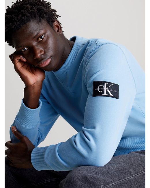 Calvin Klein Blue Monogram Terry Badge Sweatshirt for men