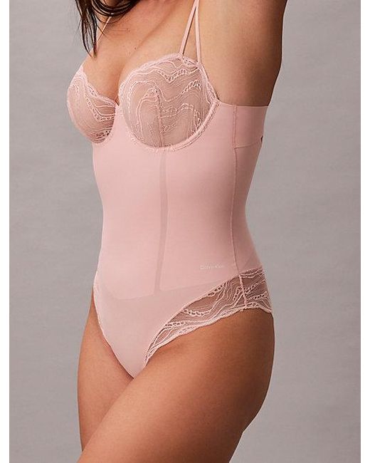 Calvin Klein Gray Shapewear Bodysuit Sensual Stretch Lace