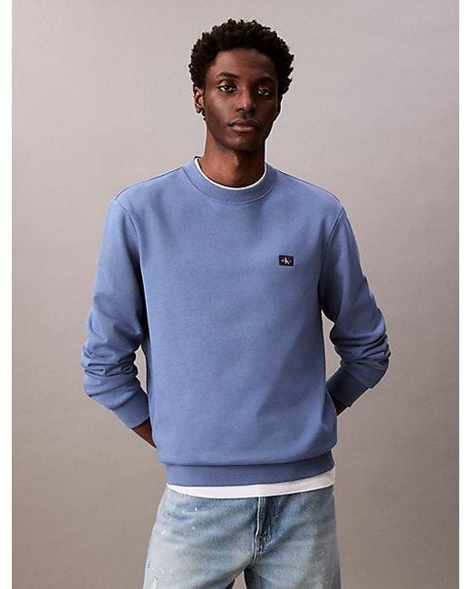 Sudadera de felpa de algodón con insignia Calvin Klein de hombre de color Blue
