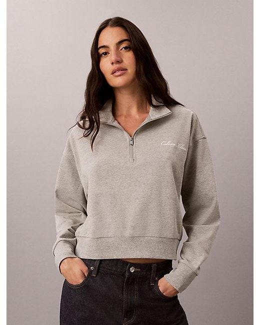 Calvin Klein Gray Logo Cotton Jersey Lounge Sweatshirt