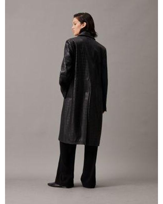 Calvin Klein Black Oversized-Mantel aus strukturiertem Leder