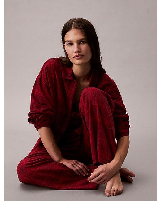Calvin Klein Flanellen Pyjamabroek in het Red