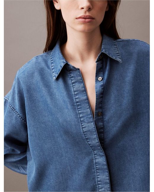 Calvin Klein Blue Relaxed Lyocell Blend Denim Button-down Shirt