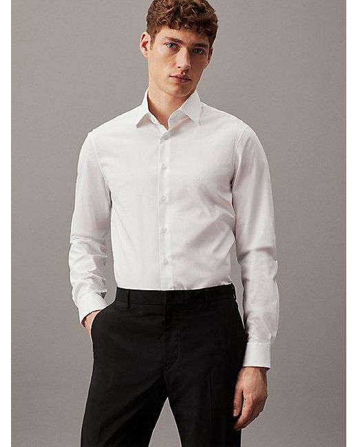Camisa ajustada de popelín elástico Calvin Klein de hombre de color White