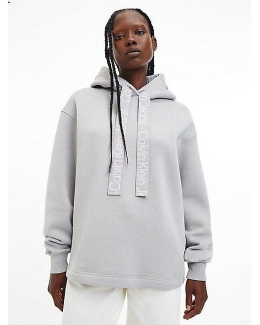 Calvin Klein Gray Oversized Logo-Tape-Hoodie