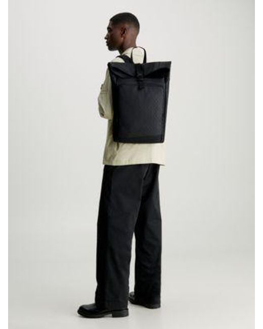 Mochila con la parte superior enrollable con logo Calvin Klein de hombre de color Black