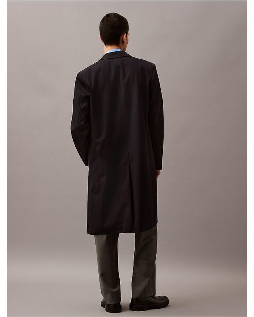 Calvin Klein Blue Long Wool Twill Blend Car Coat for men