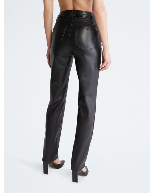 Calvin Klein Black Faux Leather Straight Leg Pants