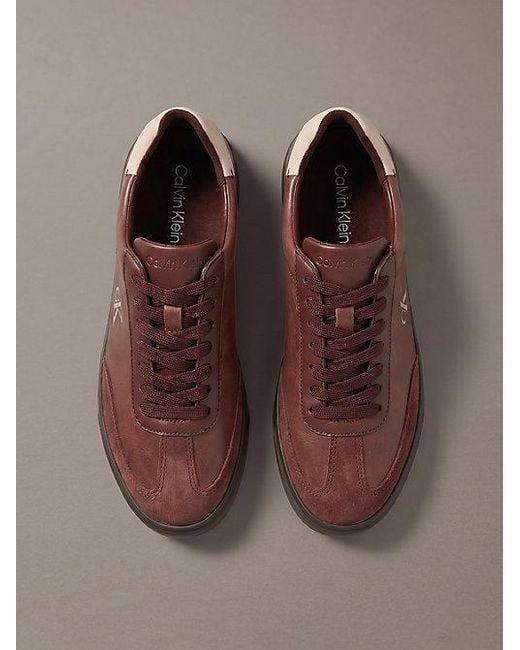 Calvin Klein Brown Leather Signature Logo Trainers