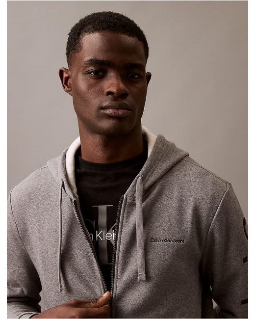 Calvin Klein Brown Calvin Klein Fleece Vertical Logo Classic Zip Hoodie for men