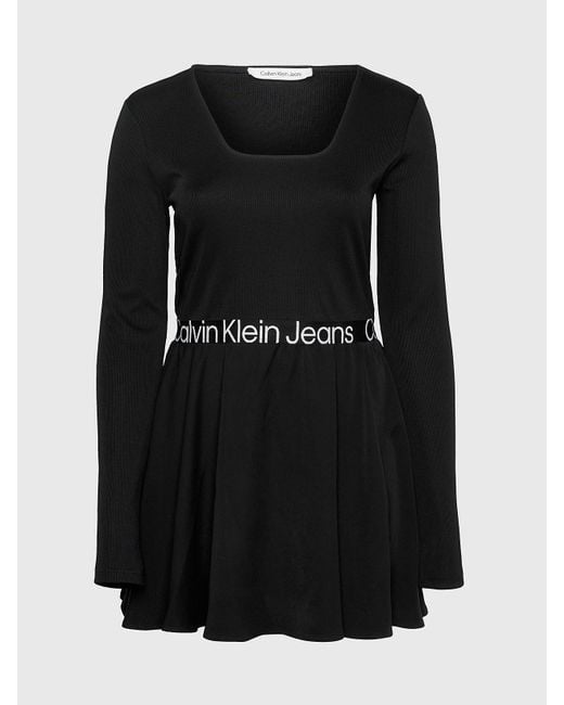 Calvin Klein Black Plus Size Logo Tape Mini Dress