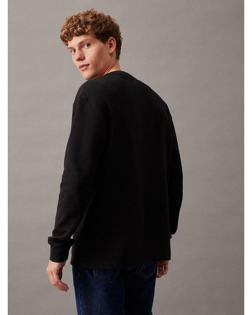 Calvin Klein Black Relaxed Long Sleeve Waffle T-shirt for men