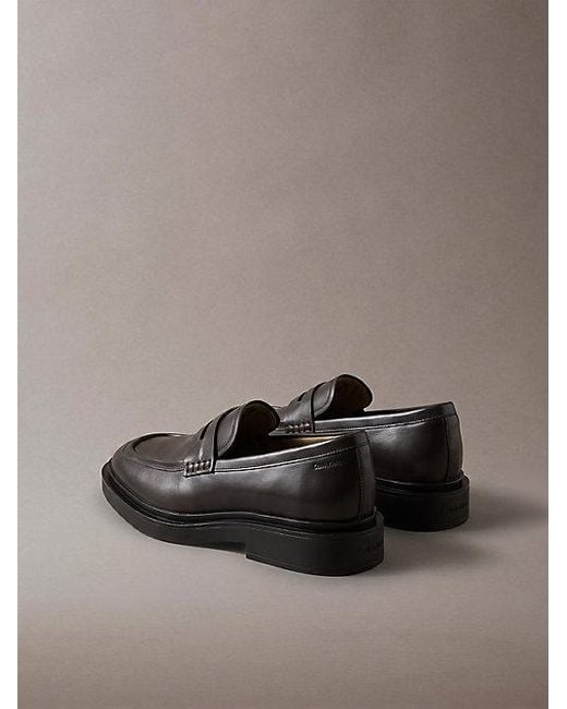 Calvin Klein Gray Leather Penny Loafers for men