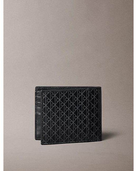 Calvin Klein Gray Allover Emblem Logo Bifold Wallet With Coin Pouch for men