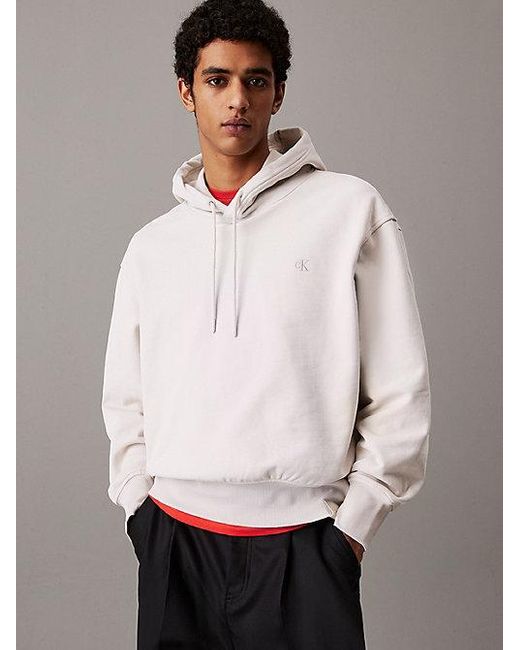 Sudadera con capucha de felpa de algodón Calvin Klein de hombre de color White