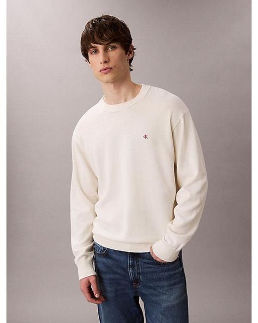 Calvin Klein Relaxed Monogram Trui Van Katoen in het Natural voor heren