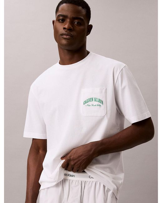 Calvin Klein Blue Cotton Crest Logo Lounge T-Shirt for men