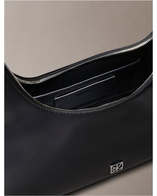 Calvin Klein Gray Monogram Logo Emblem Leather Shoulder Bag