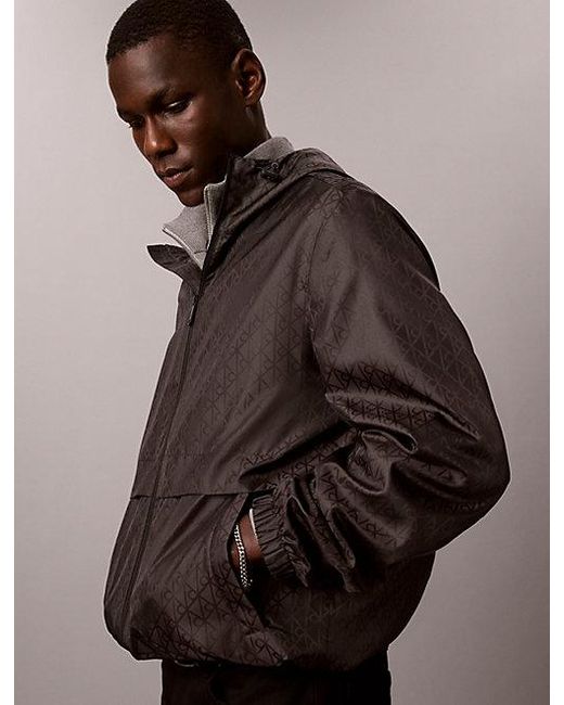 Calvin Klein Black Jeans All Over Logo Windbreaker Jacket for men
