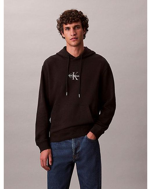 Calvin Klein Blue Jeans Cotton Terry Monogram Hoodie for men