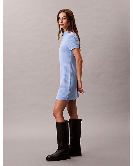 Calvin Klein Blue Jeans Logo Jacquard Zip Neck Dress