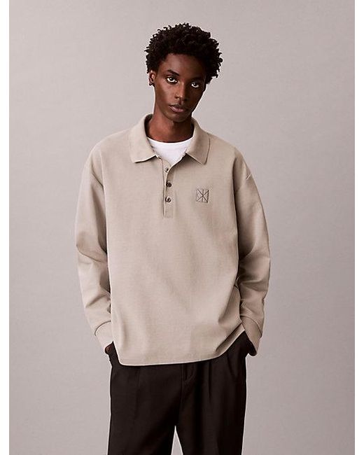Calvin Klein Brown Long Sleeve Logo Emblem Polo Shirt for men