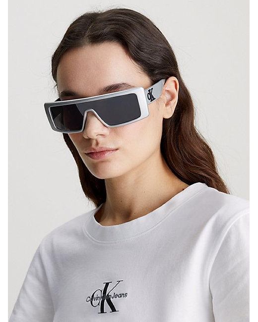 Calvin Klein Gray Jeans Shield Sunglasses Ckj23655S