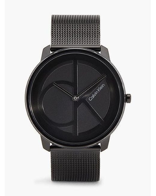 Calvin Klein Black Monogram Logo Mesh Bracelet Watch