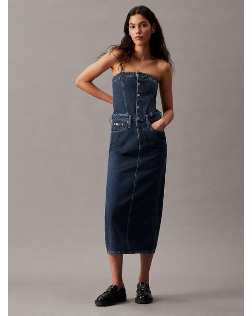 Calvin Klein Blue Denim Bandeau Maxi Dress
