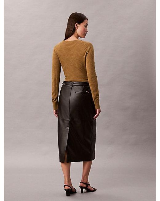 Calvin Klein Black Faux Leather Midi Skirt