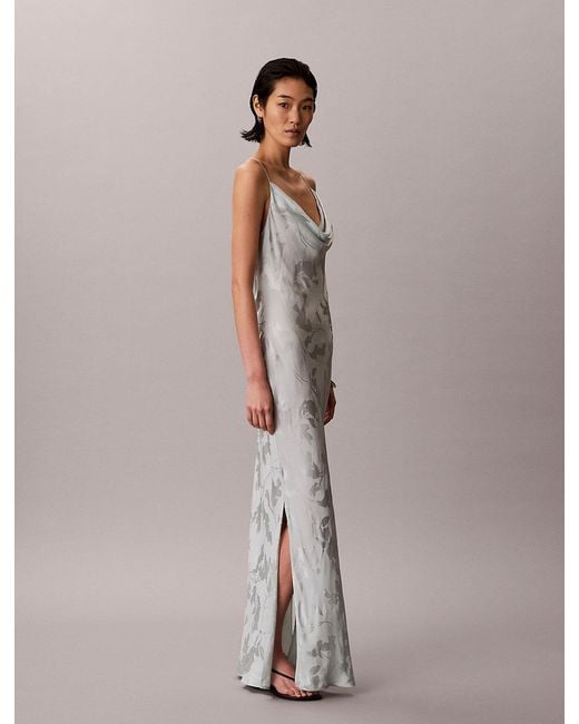 Calvin Klein Multicolor Satin Jacquard Maxi Slip Dress