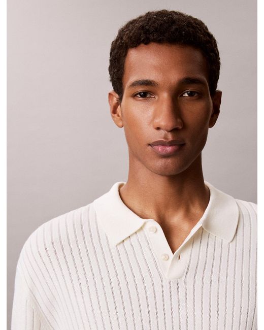 Calvin Klein White Soft Pointelle Knit Polo Shirt for men