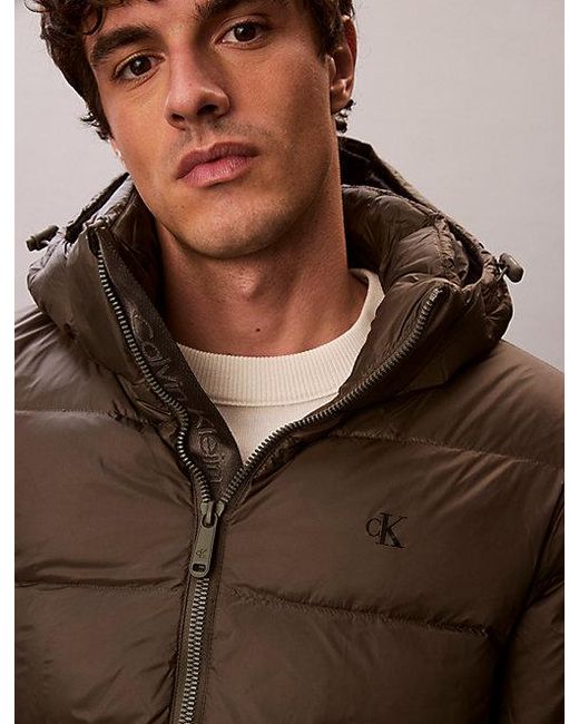 Calvin Klein Brown Jeans Hooded Down Puffer Jacket for men