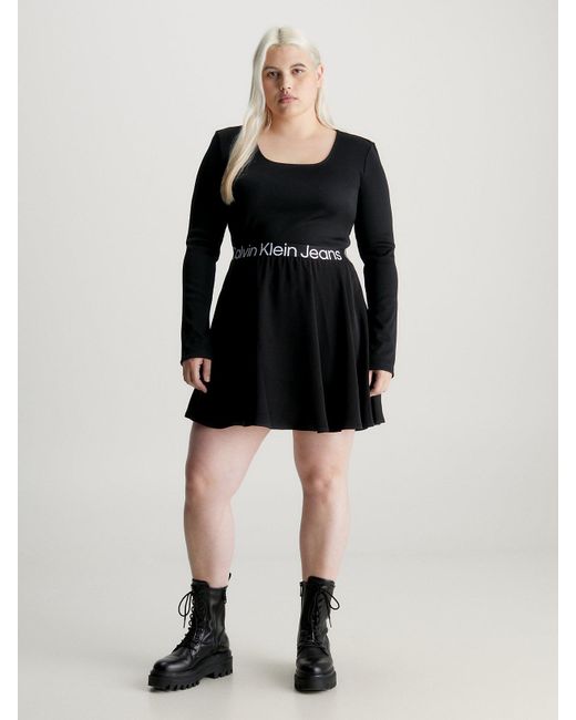 Calvin Klein Black Logo Tape Long Sleeve Dress
