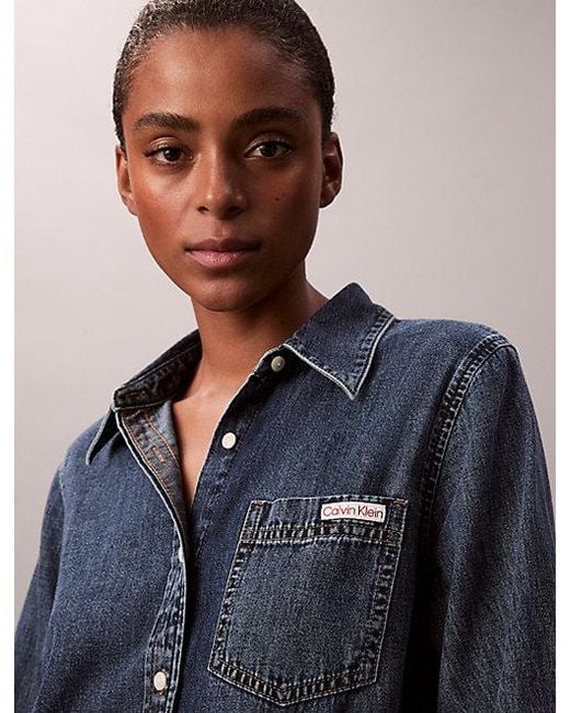 Calvin Klein Blue Jeans Denim Classic Button Up Shirt