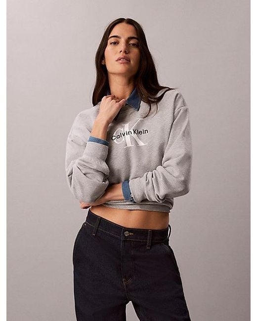 Calvin Klein Gray Jeans Monologo French Terry Relaxed Sweatshirt