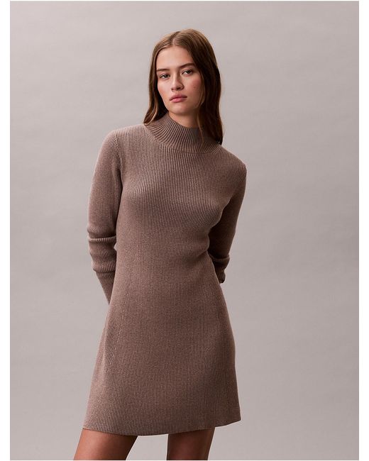 Calvin Klein Natural Smooth Cotton Rib Turtleneck Mini Dress