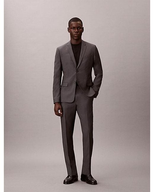 Calvin Klein Brown Slim Wool Textured Suit Trousers for men