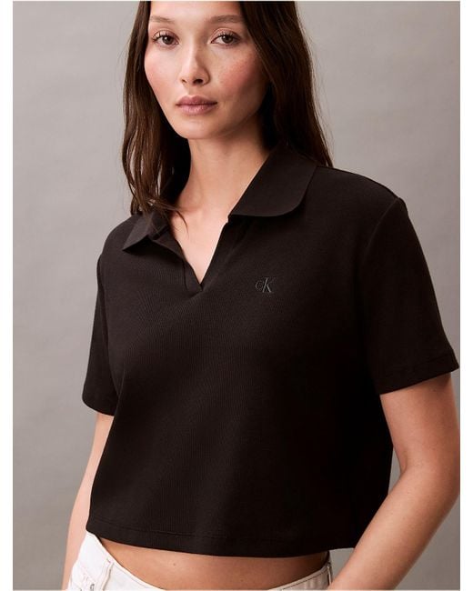 Calvin Klein Black Calvin Klein Cotton Contour Rib Polo Tee