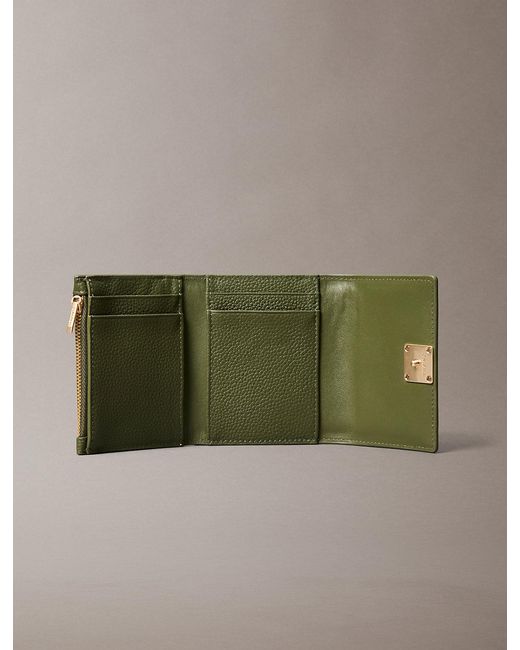 Calvin Klein Green Full-Grain Leather Rfid Trifold Wallet