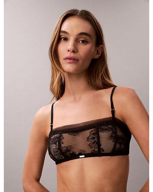 Calvin Klein Brown Bandeau Bra Ck Floral Lace