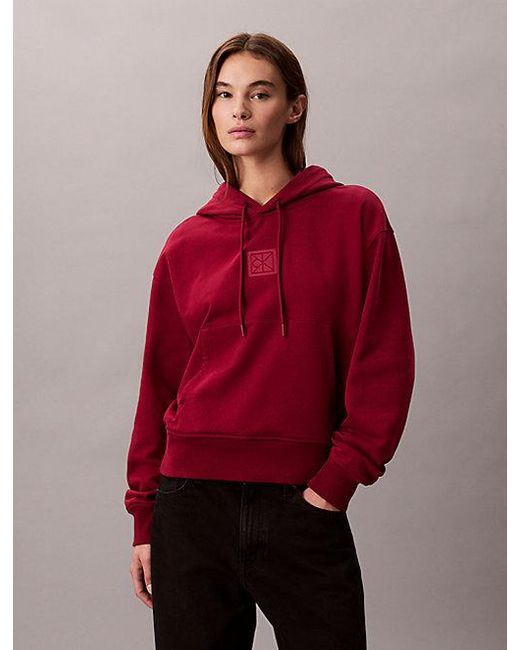 Calvin Klein Red Premium Terry Hoodie