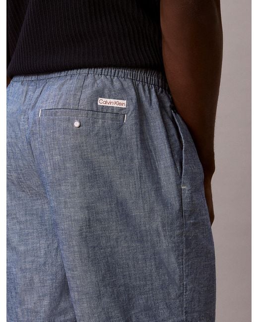 Calvin Klein Blue Cotton Chambray Drawstring Shorts for men
