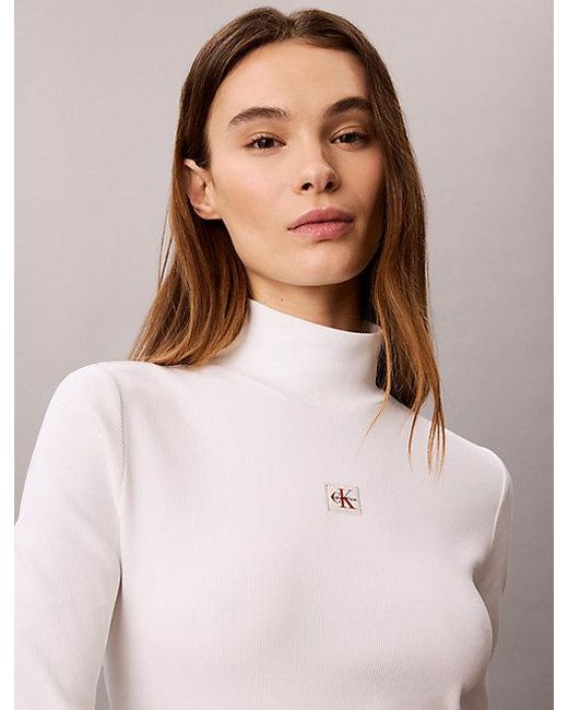 Calvin Klein Blue Ribbed Cotton Turtleneck Top