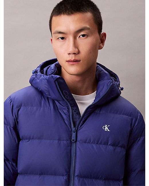 Calvin Klein Blue Jeans Hooded Down Puffer Jacket for men