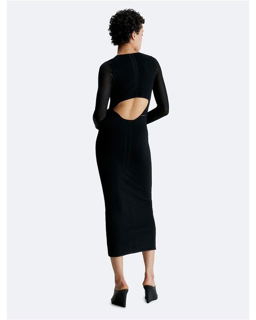 Calvin Klein Sheer Cut Out Back Maxi Dress in Black