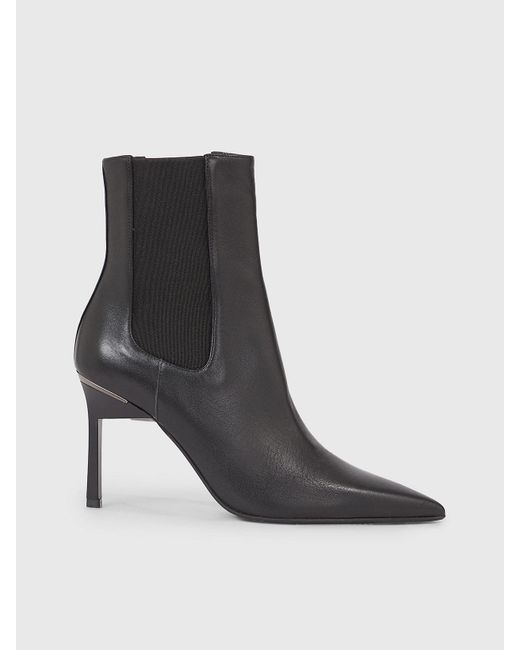 Calvin Klein Black Leather Stiletto Chelsea Boots