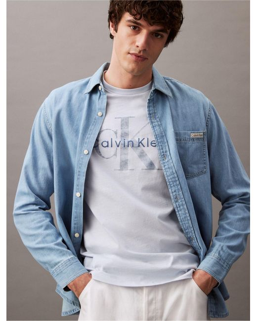 Calvin Klein Blue Faded Monogram Logo Crewneck T-shirt for men