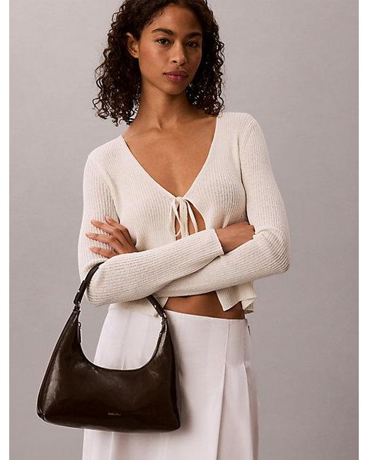 Calvin Klein Gray Glossy Logo Convertible Shoulder Bag